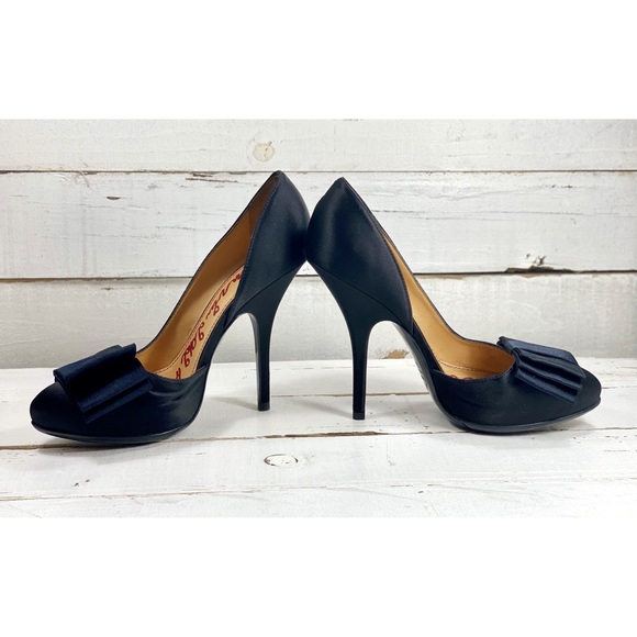 Lanvin Black Satin Semi D’Orsay Pumps With Bow - Picture 2 of 10